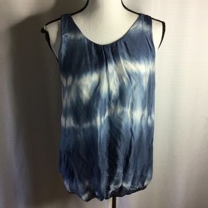 KEYSHA Blue Tie-Dyed Sleeveless 100% Silk Blouse